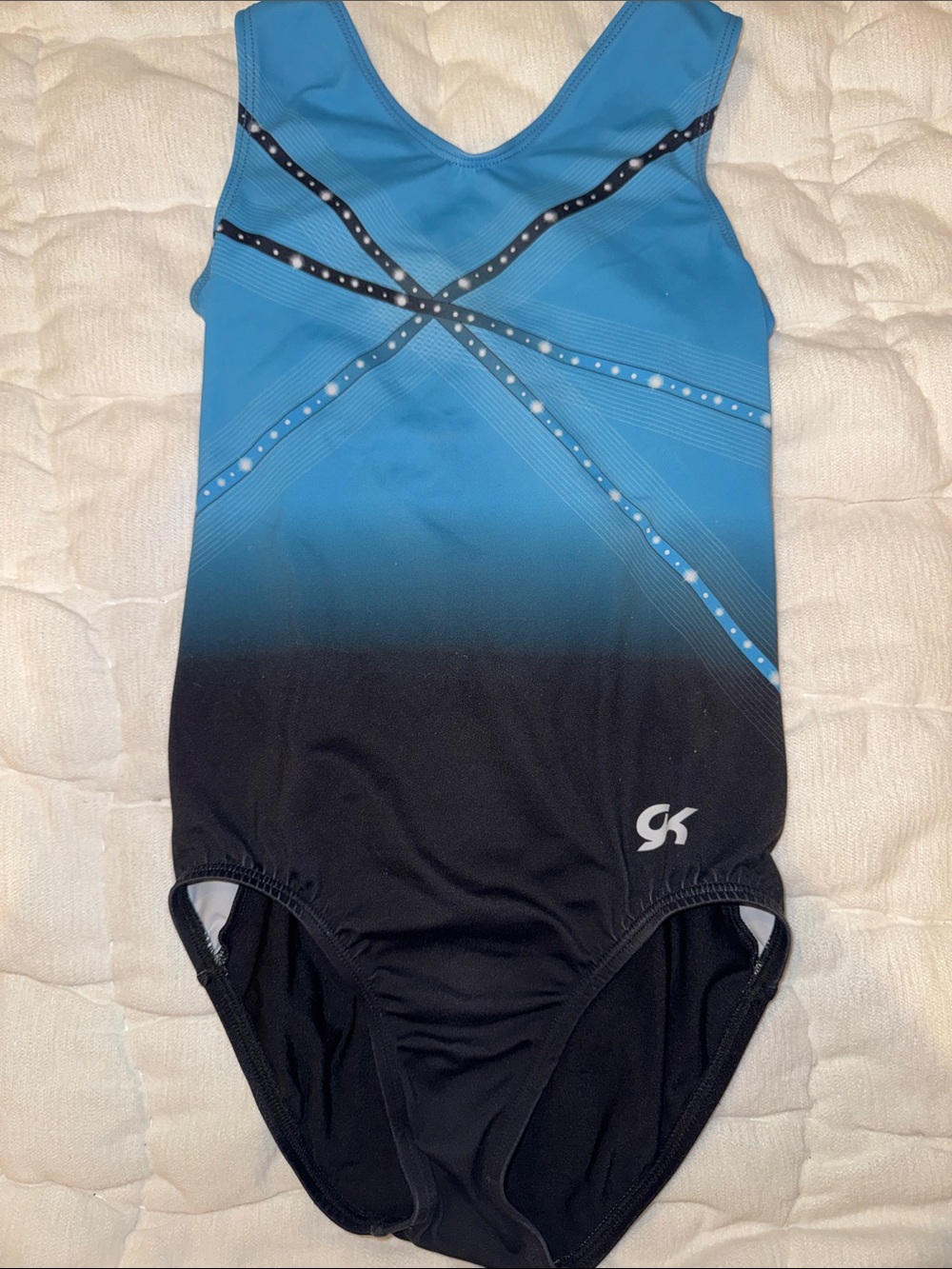 GK Girls Blue-to-Black Ombre gymnastics leotard with Silver Accents